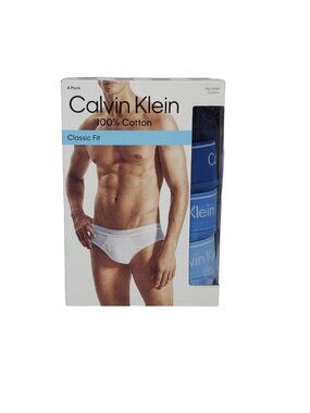Calvin Klein 4 Pack Hip Briefs Mens Medium 100% Cotton Classic Fit Blue Navy